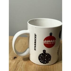 Starbucks 2016 Christmas Holiday White Black Red Ornaments 12oz Mug Coffee Cup